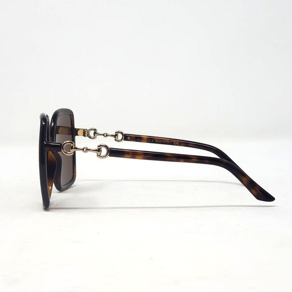 Gucci Oversized Sunglasses Horsebit Detail Square Havana Brown Gold GG0890S NEW - Picture 7 of 13